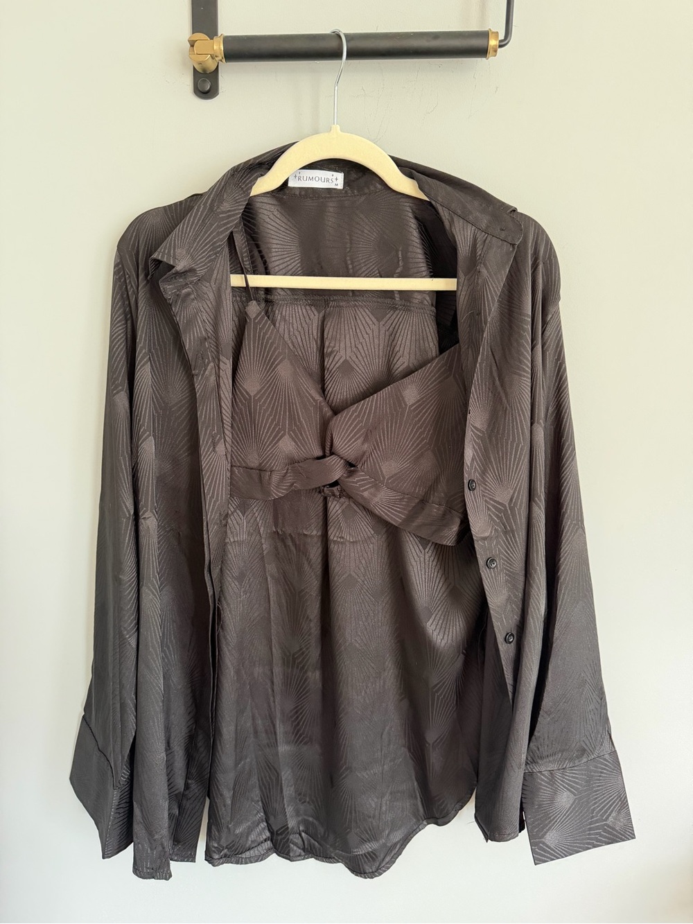 Rumours Two-Piece Satin Set in Charcoal